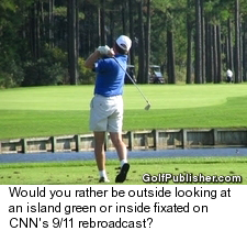 Golfer shooting at island